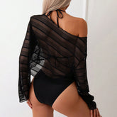 Leisure Long Sleeve Cover Up Cheeky Slide Triangle Brazilian Three Piece Bikini Swimsuit